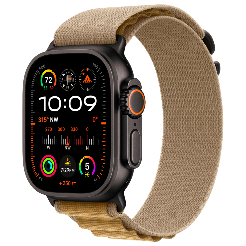 Apple Watch Ultra 2 GPS + Cellular, 49 мм, корпус из черного титана, ремешок Alpine цвета "загар"